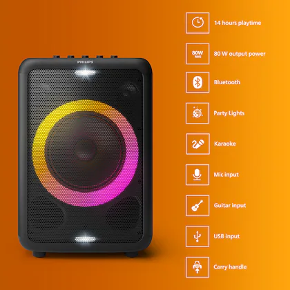 Philips TAX3206 Mono Channel Bluetooth party speaker with Karaoke Effects, Black