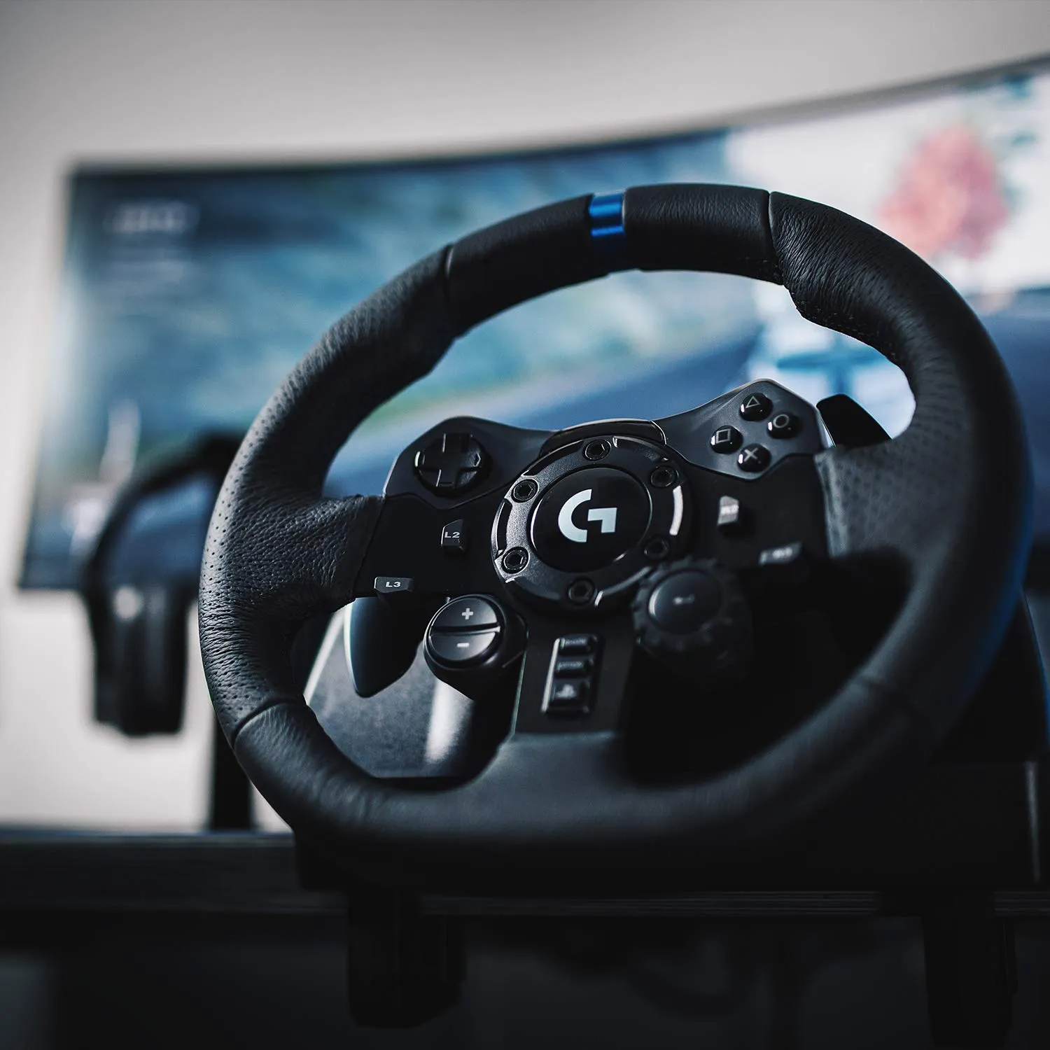 Logitech G923 Racing Wheel and Pedals, TRUEFORCE 1000 Hz Force Feedback, Responsive Driving Design, Dual Clutch Launch Control, Genuine Leather Wheel Cover for PS5, PS4, PC - Black - Image 2