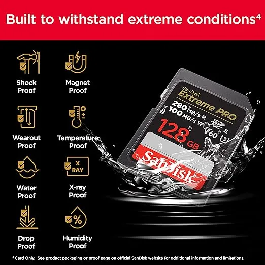 SanDisk Extreme PRO 128GB V60 UHS-II SD Cards