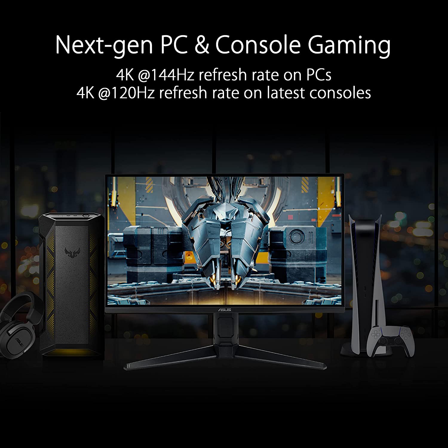 ASUS TUF Gaming VG28UQL1A 4K HDMI 2.1 Gaming Monitor – 28 inch UHD 4K (3840x2160), Fast IPS, 144Hz, HDMI 2.1, DSC, Free-Sync Premium, G-Sync, Black