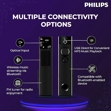 PHILIPS Audio SPA9160 2.0CH 160W Multimedia Tower Speakers with Wireless Microphone,Multi-Connectivity