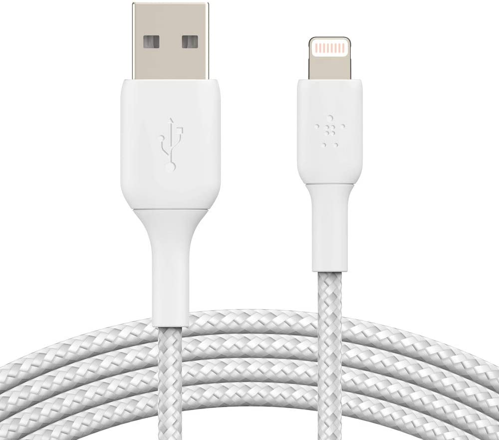 Belkin 6' Lightning to USB-A 2.0 Braided Cable - M/M -6ft/2M - White