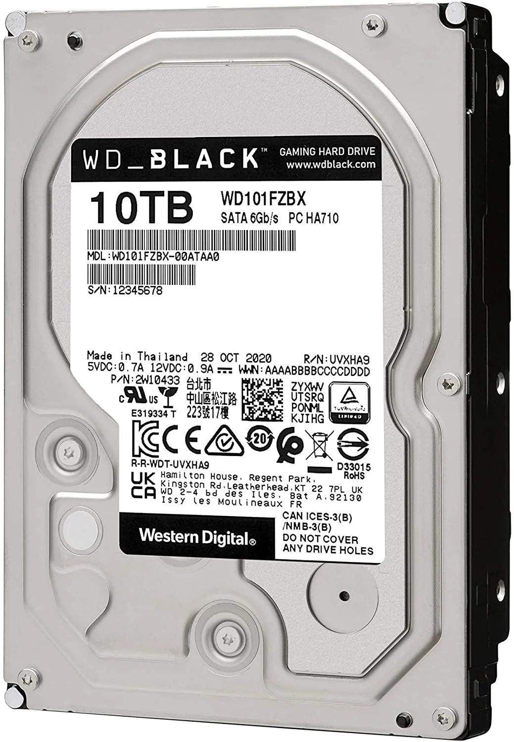 WD_BLACK Western Digital 10TB WD Black Performance Internal Hard Drive HDD - 7200 RPM, SATA 6 Gb/s, 256 MB Cache, 3.5"
