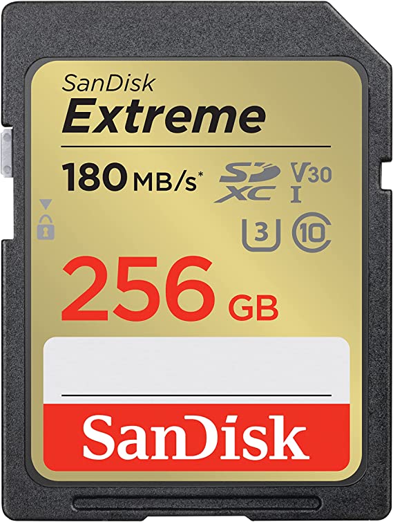 SanDisk 256GB Extreme SDXC UHS-I Memory Card - C10, U3, V30, 4K, UHD, SD Card