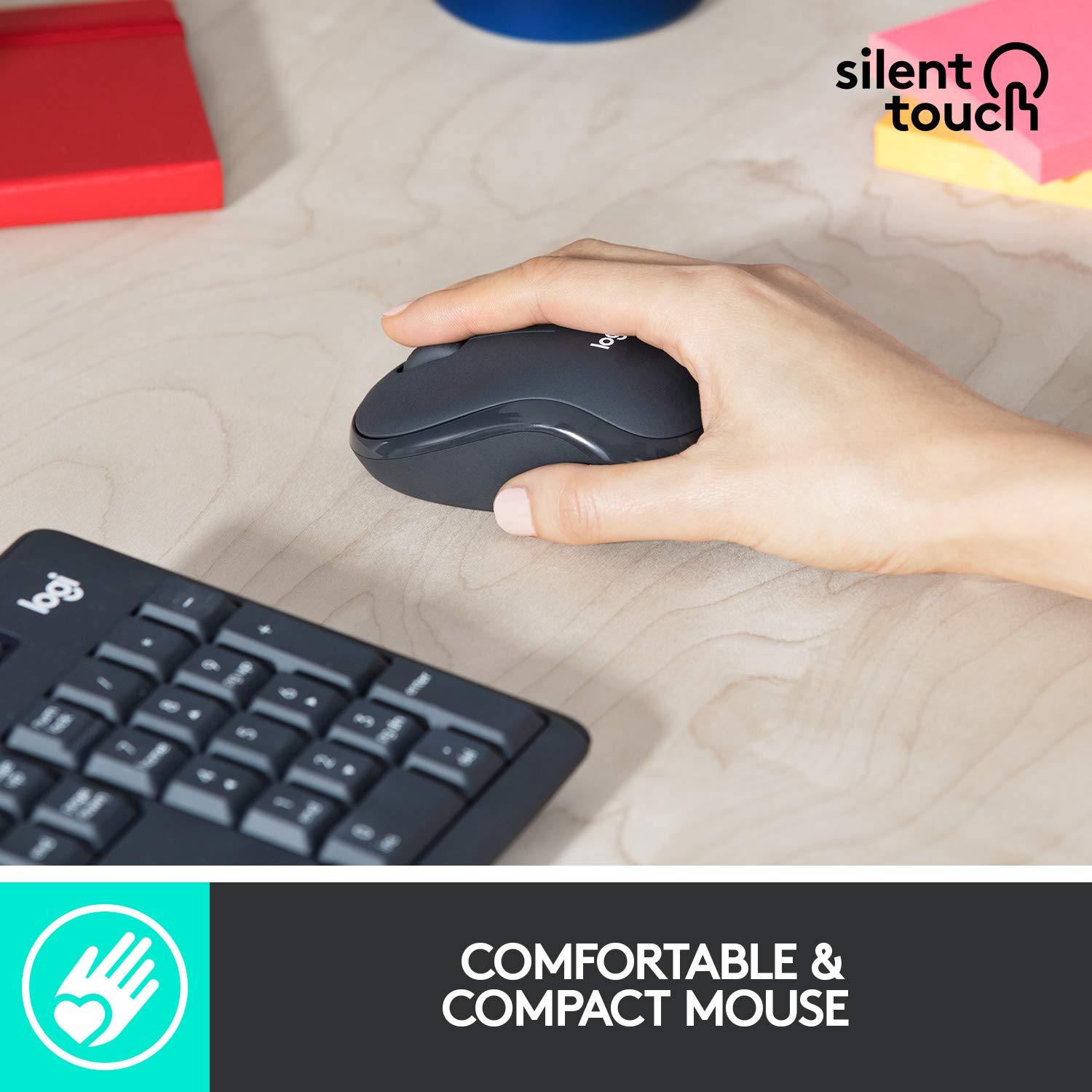 Logitech MK295 Wireless Keyboard and Mouse Combo - SilentTouch Technology, Full Number Keyboard, Shortcut Buttons, Nano USB Receiver, 90% Less Noise - Black