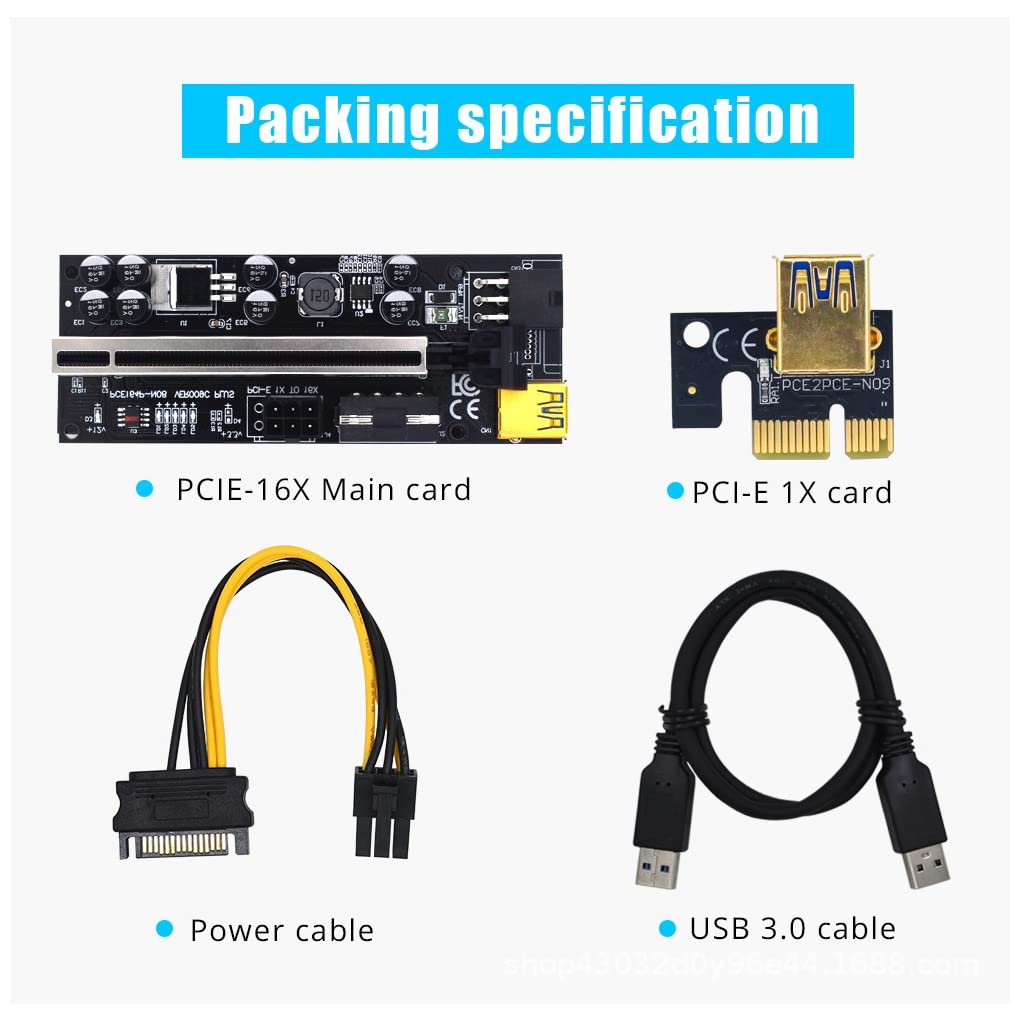 12 Stück PCI-E Riser VER 008S Express 1X bis 16X USB 3.0 Graphics Mining-Verlängerungskabel 6 Stück Fostar 1 Stück 